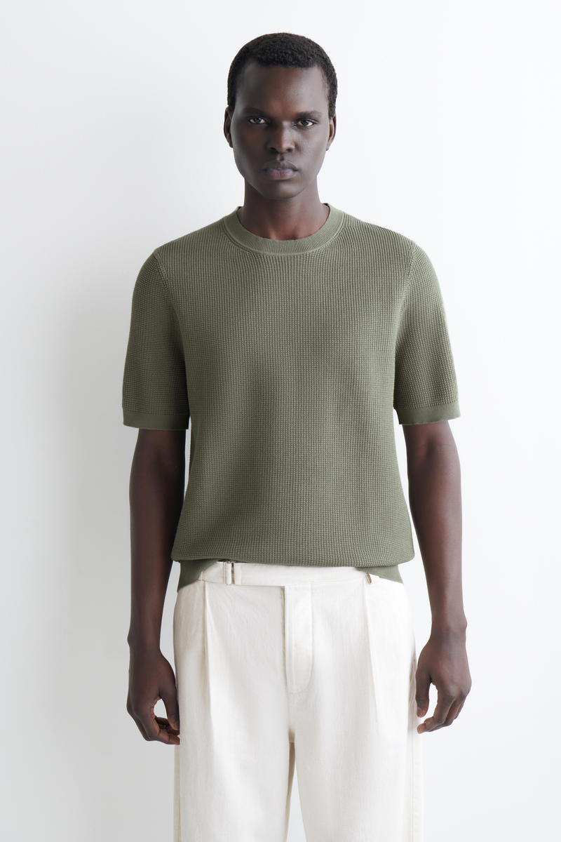 ワッフルニットコットンTシャツ